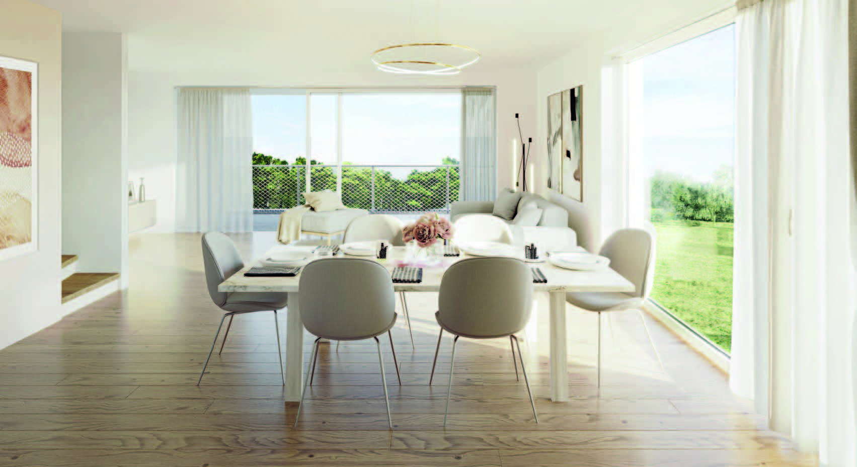 3D-Visualisierung Wohn- und Esszimmer Wellandstraße
